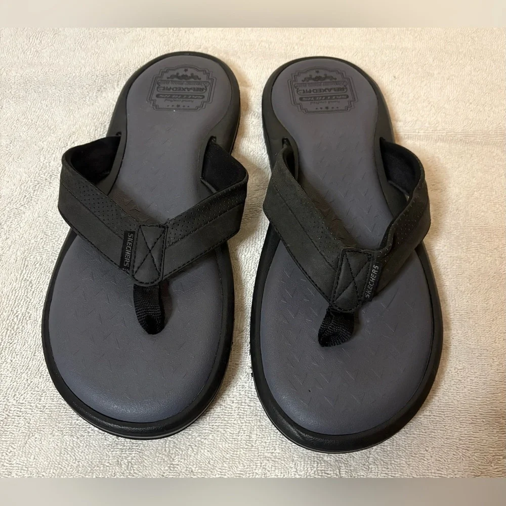 Men’s Skechers Relaxed Fit Memory Foam 360 Black Flip Flops Size 13